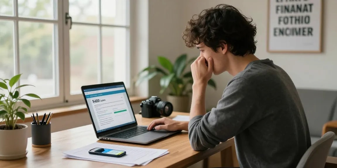 Applying for a $400 loan online at radcred.com/payday-loan/400-loan in a cozy home office.