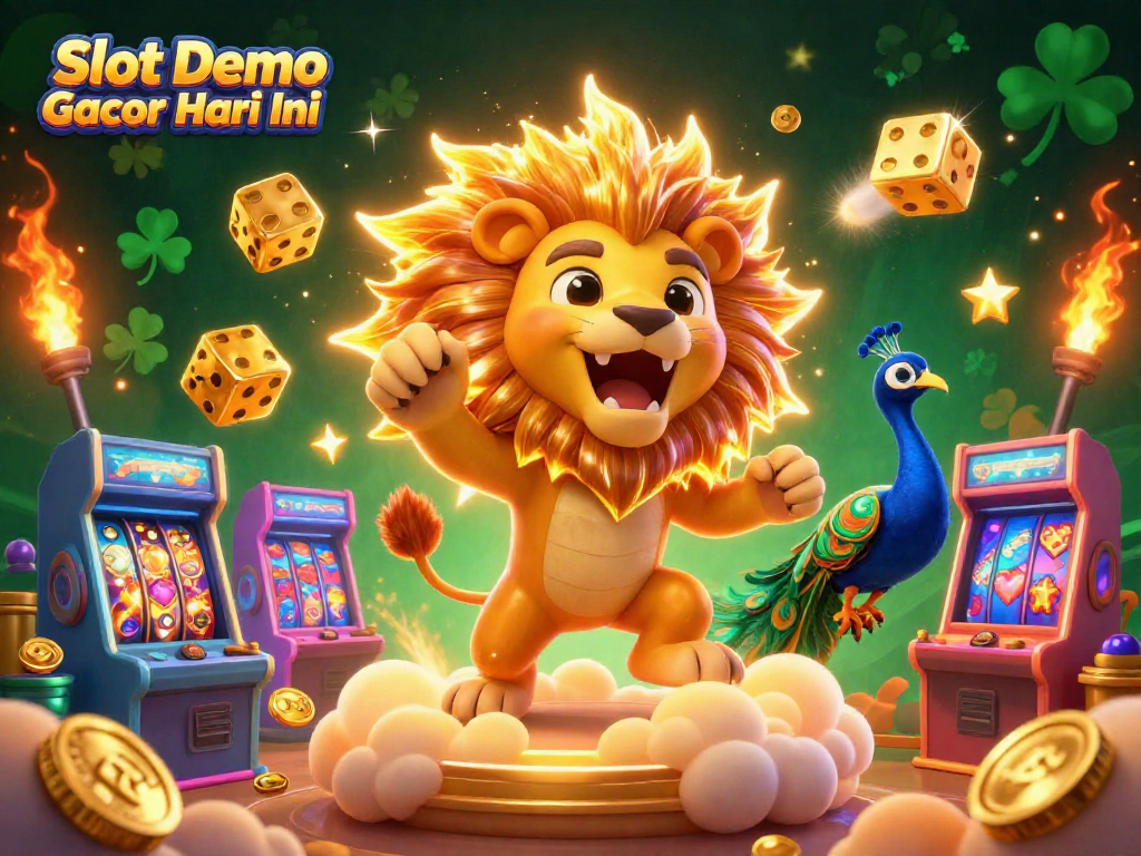 Engage in the excitement of Slot Demo Gacor Hari Ini with a vibrant 3D casino scene featuring playful characters.
