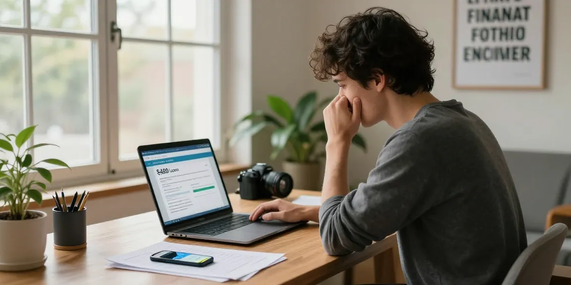 Applying for a $400 loan online at radcred.com/payday-loan/400-loan in a cozy home office.