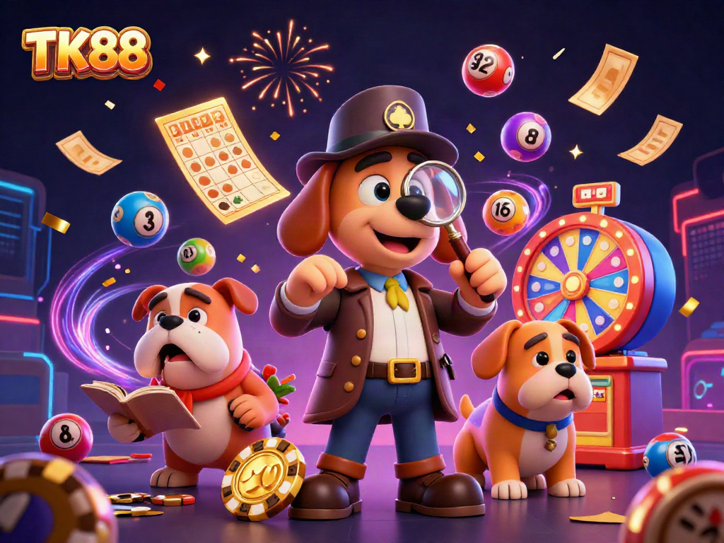 Win big with TK88 casino games featuring vibrant lottery elements and animated characters