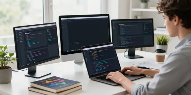 Developer coding in a digital workspace focusing on instant indexing.