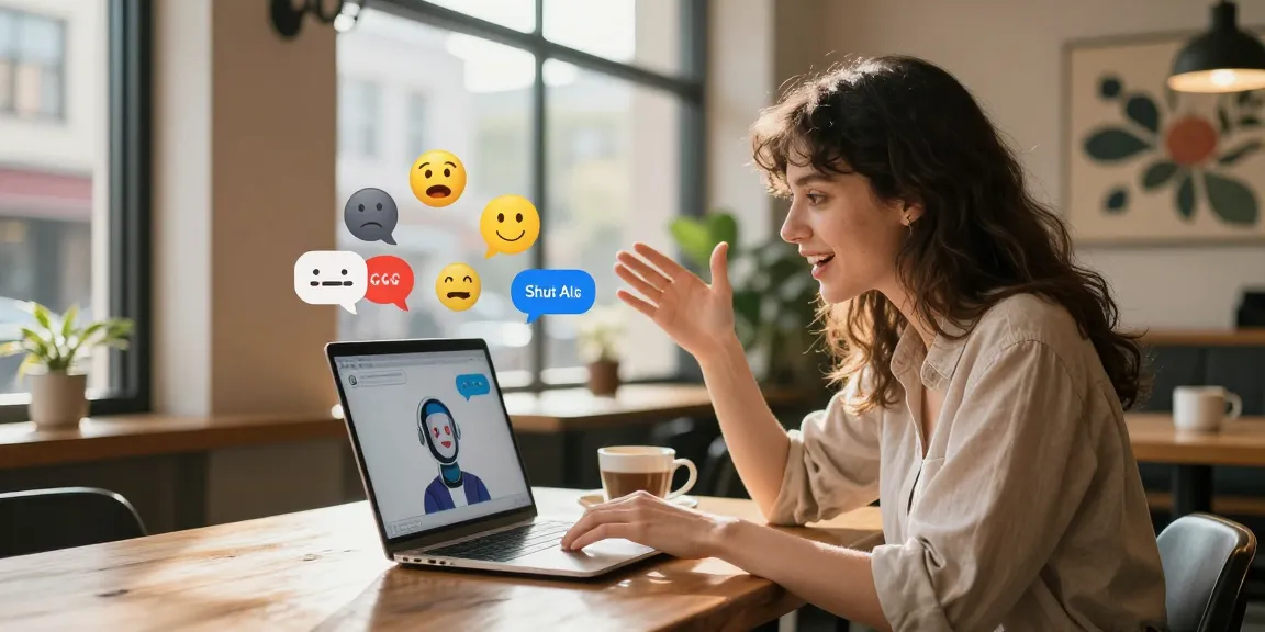 Your emotional connection with spicy chat AI in a vibrant café, featuring an engaging chat on the laptop.