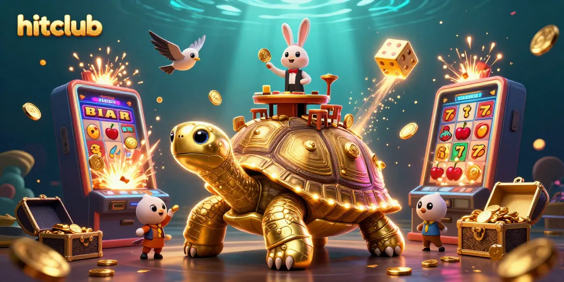 Engage with hitclub's vibrant online casino world featuring a golden tortoise and exhilarating game elements.