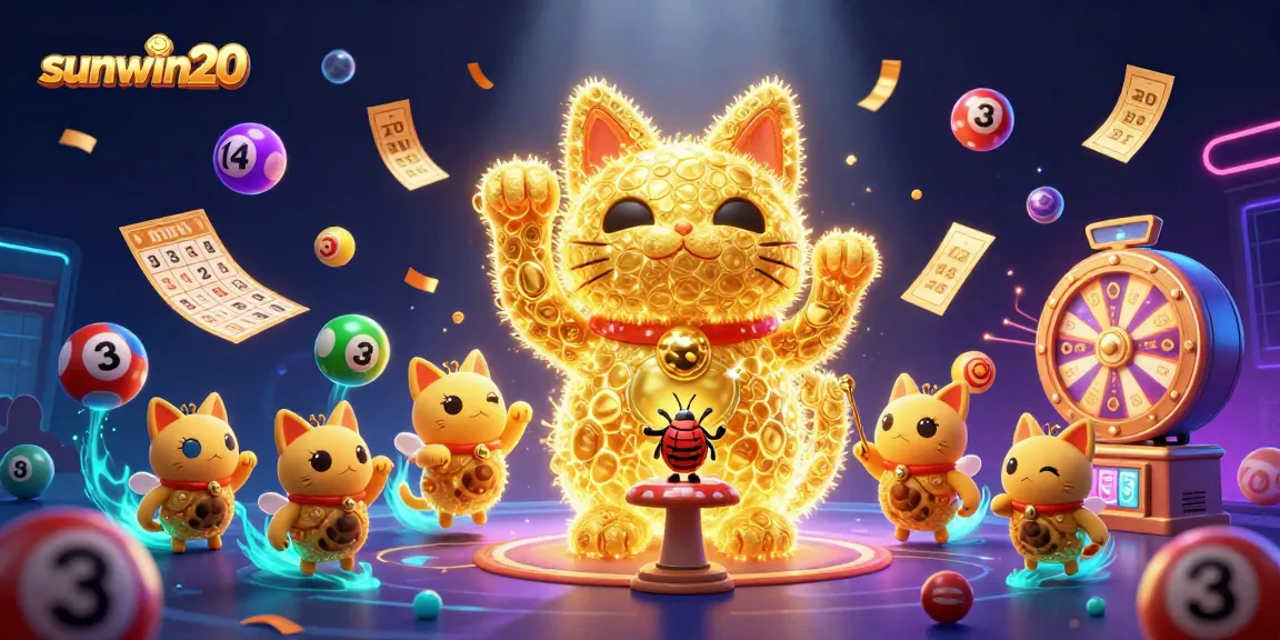 Engage with sunwin20's vibrant gambling scene featuring a lucky cat made of lively fireflies.